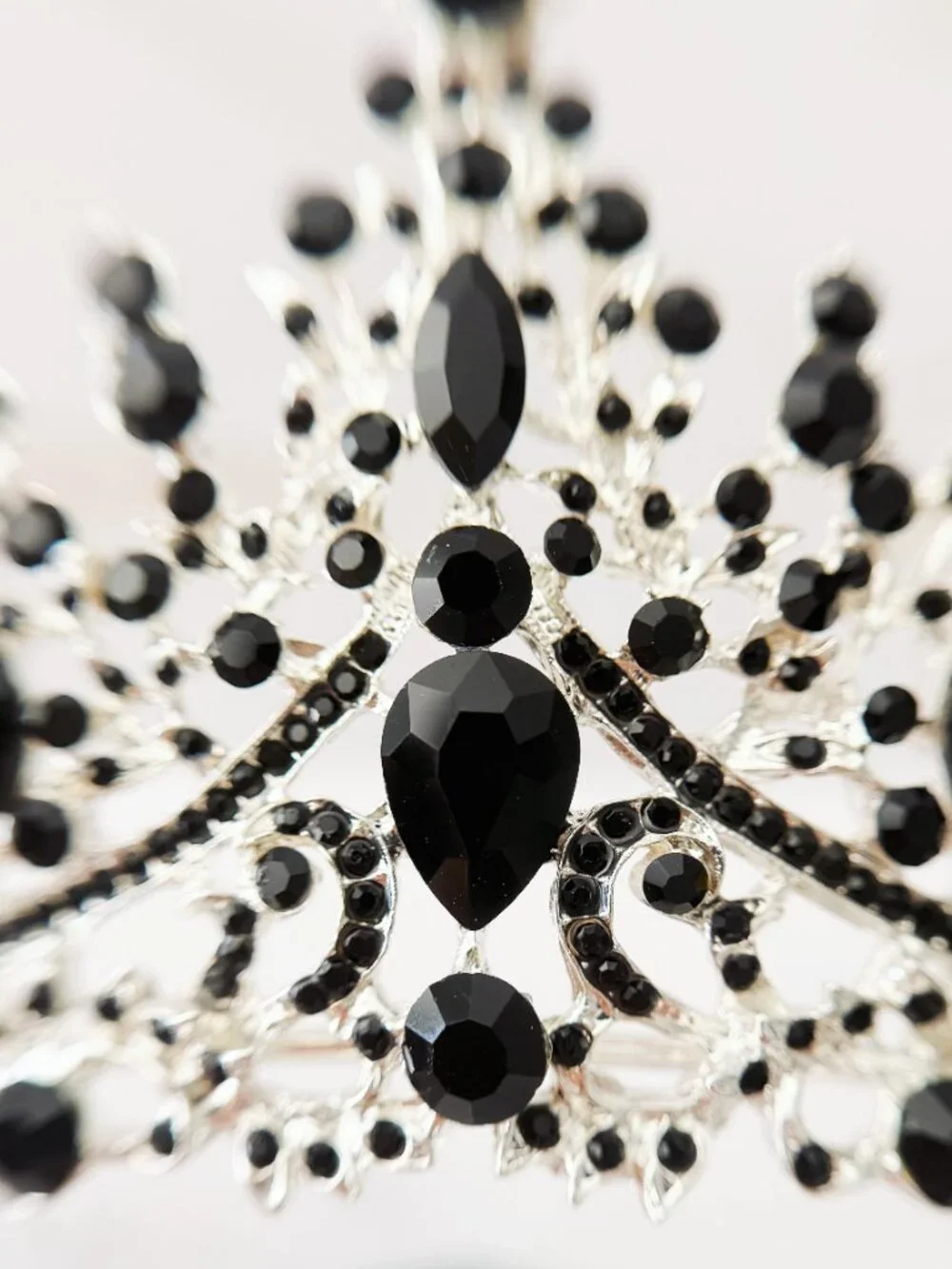 Black Rhinestone Tiara, Silver Gothic Crown for Wedding, Prom, Pageant Headpiece